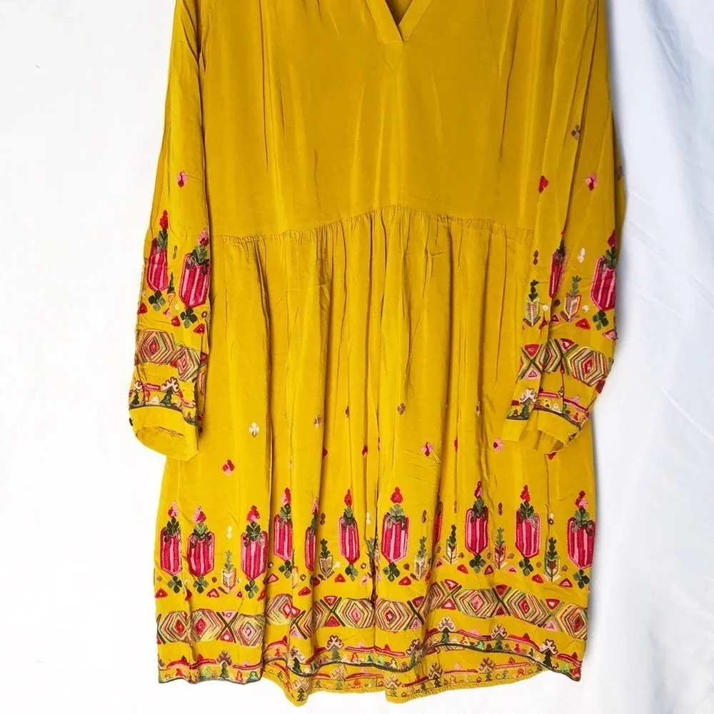 ANTHROPOLOGIE | FLOREAT RAELLA YELLOW EMBROIDERED DRESS LARGE - Picture 7 of 11